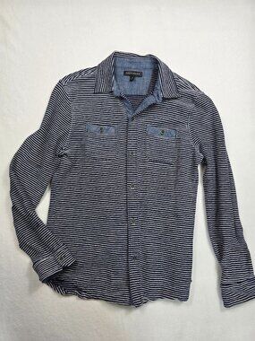 Banana Republic Navy & White Striped Button-Up Mens Shirt M